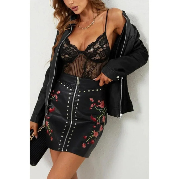 Women Black Faux Leather Casual Jacket Moto Biker Short Coat - Picture 8 of 9